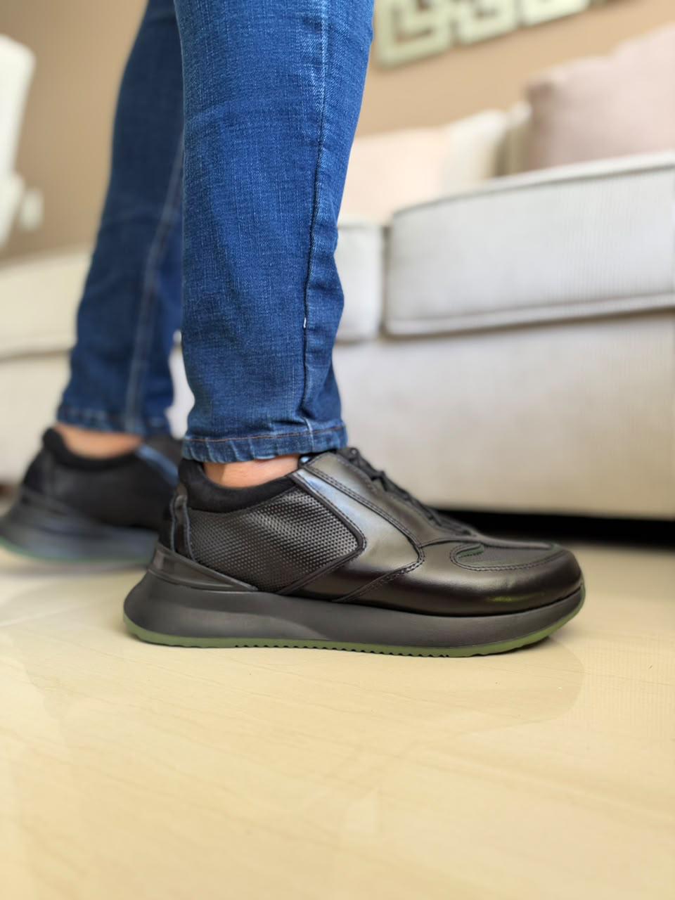 TENIS PARA HOMBRE EN CUERO TODO NEGRO | REF SHENZHEN 3386