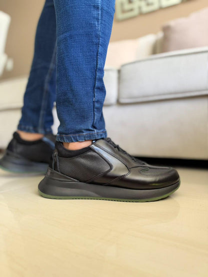 TENIS PARA HOMBRE EN CUERO TODO NEGRO | REF SHENZHEN 3386