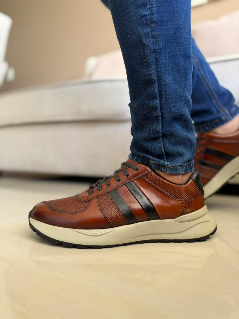 TENIS PARA HOMBRE EN CUERO MIEL| REF MARTE
