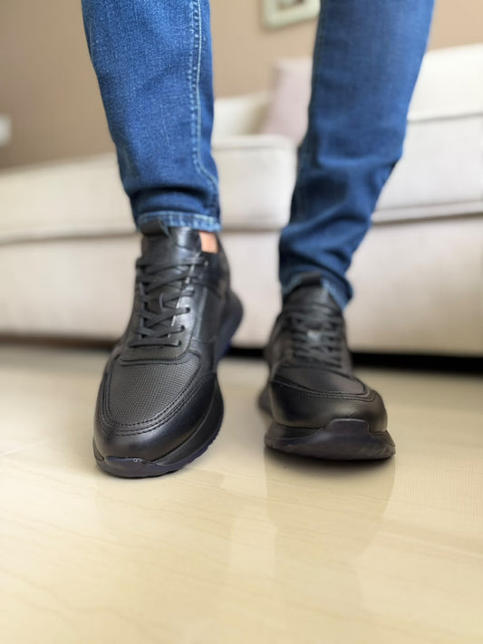 TENIS PARA HOMBRE EN CUERO TODO NEGRO | REF MADEIRA