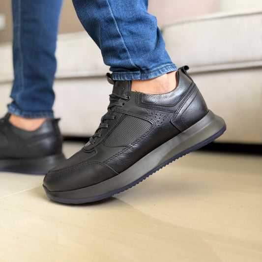 TENIS PARA HOMBRE EN CUERO TODO NEGRO | REF MADEIRA