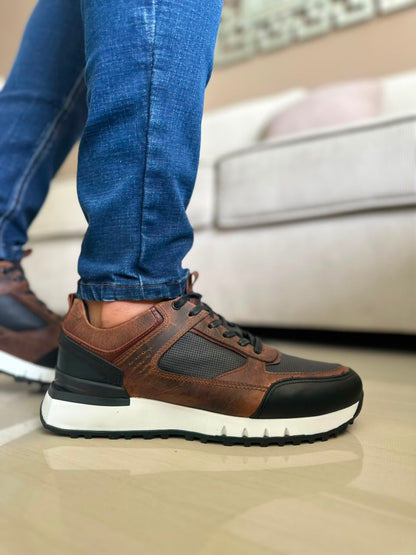TENIS PARA HOMBRE EN CUERO HOJA SECA X NEGRO | REF MADEIRA
