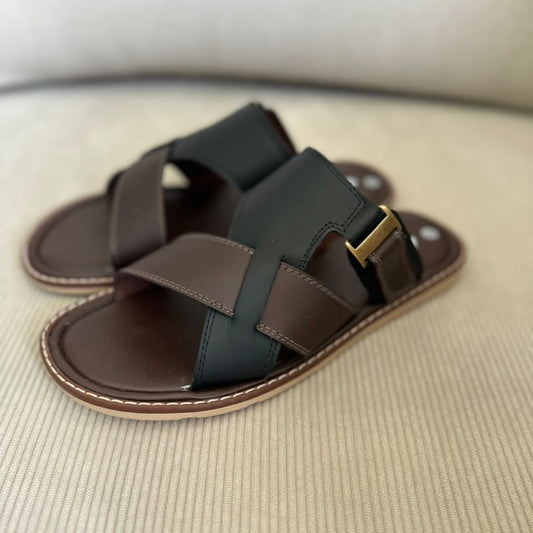 SANDALIAS PARA HOMBRE EN CUERO NEGRO X CAFE REF: 025
