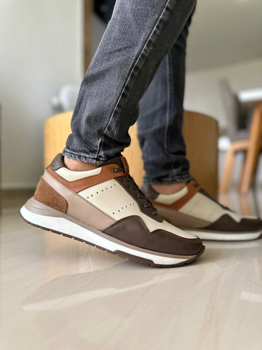 TENIS SIMON EN CUERO BEIGE X CAFE PARA HOMBRE / CLCK