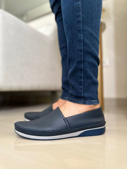 MOCASINES LISANDRO EN CUERO AZUL PARA HOMBRE / REF: