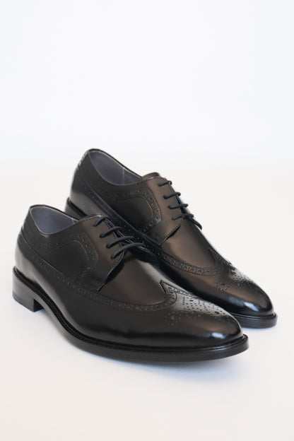 ZAPATO DERBY CRISTIAN DE CUERO NEGRO BRILLANTE PARA HOMBRE / REF:LUZ CARACAS