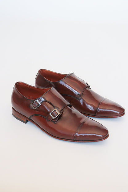 ZAPATO ELEGANTE ALEJANDRO DOUBLE MONK STRAP EN CUERO CAFE PARA HOMBRE | LUZ 1709