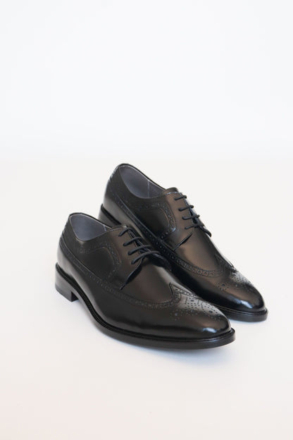 ZAPATO DERBY CRISTIAN DE CUERO NEGRO BRILLANTE PARA HOMBRE / REF:LUZ CARACAS