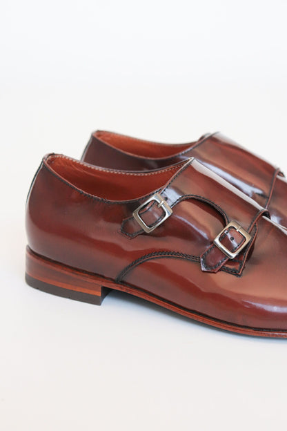 ZAPATO ELEGANTE ALEJANDRO DOUBLE MONK STRAP EN CUERO CAFE PARA HOMBRE | LUZ 1709